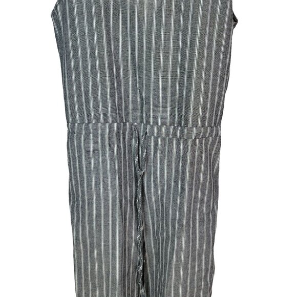 Drew Pinstripe Jumpsuit Gray Large Sleeveless Scoop Drawstring Pockets Jogger - Picture 3 of 10